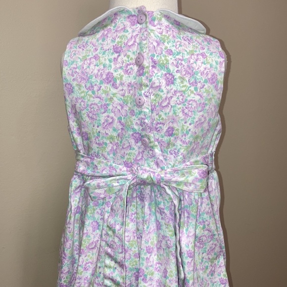 Hartstrings pleated front purple lavender floral sleeveless button back dress 4 - Picture 3 of 7